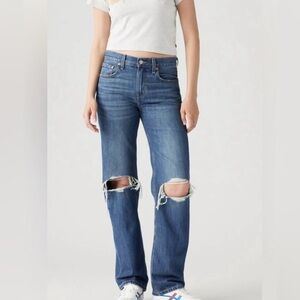 Levi's Blue Low Pro Straight-Leg Jeans with Knee Rips